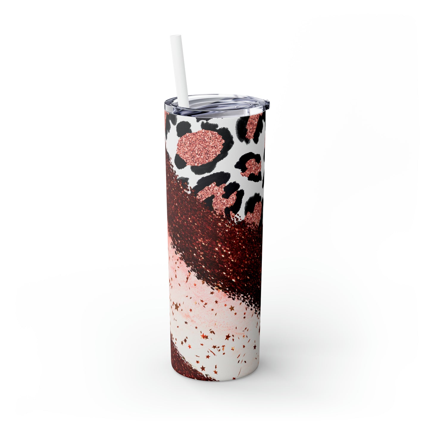 Glitters & Leopard | Skinny Tumbler with Straw, 20oz