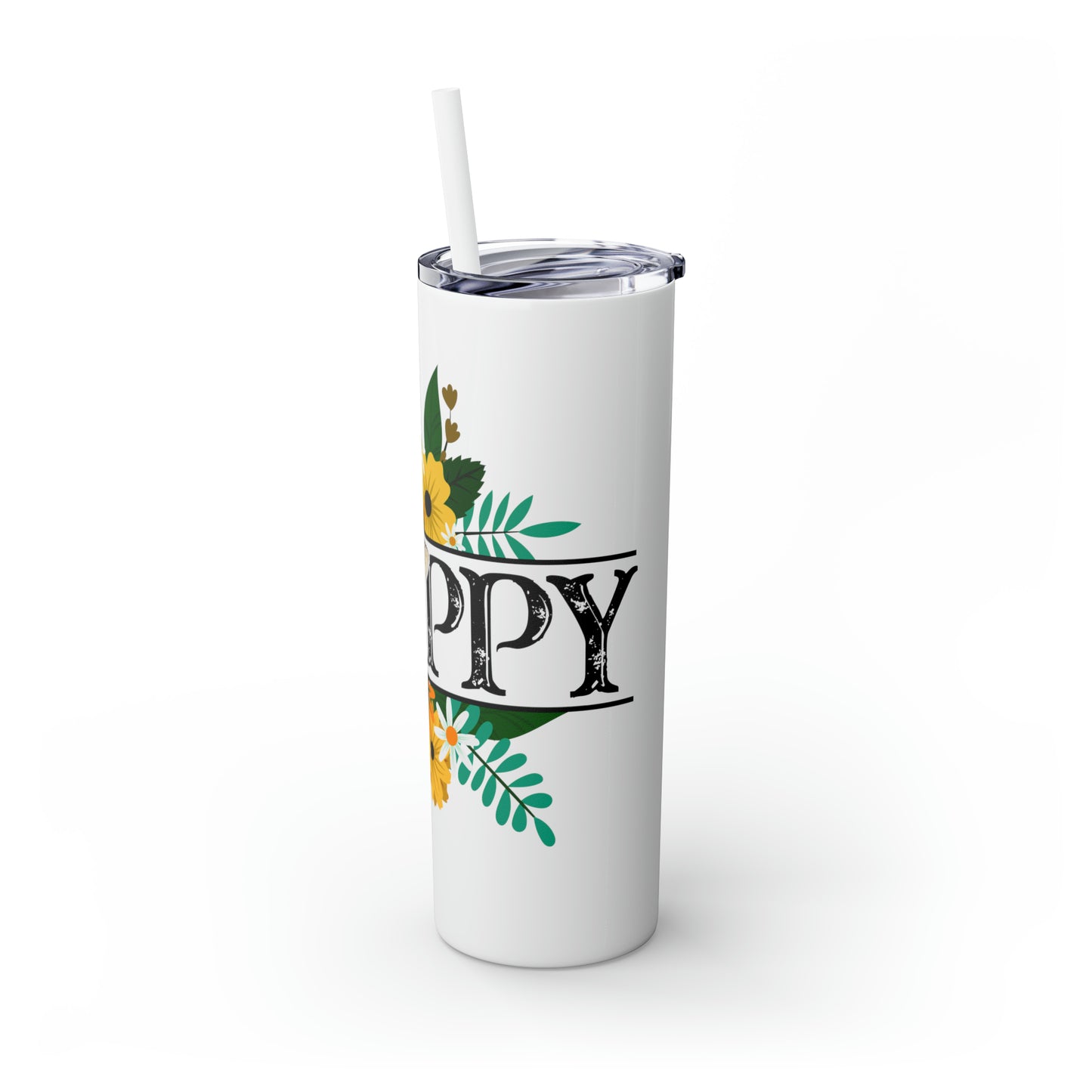 Be Happy | Skinny Tumbler with Straw, 20oz