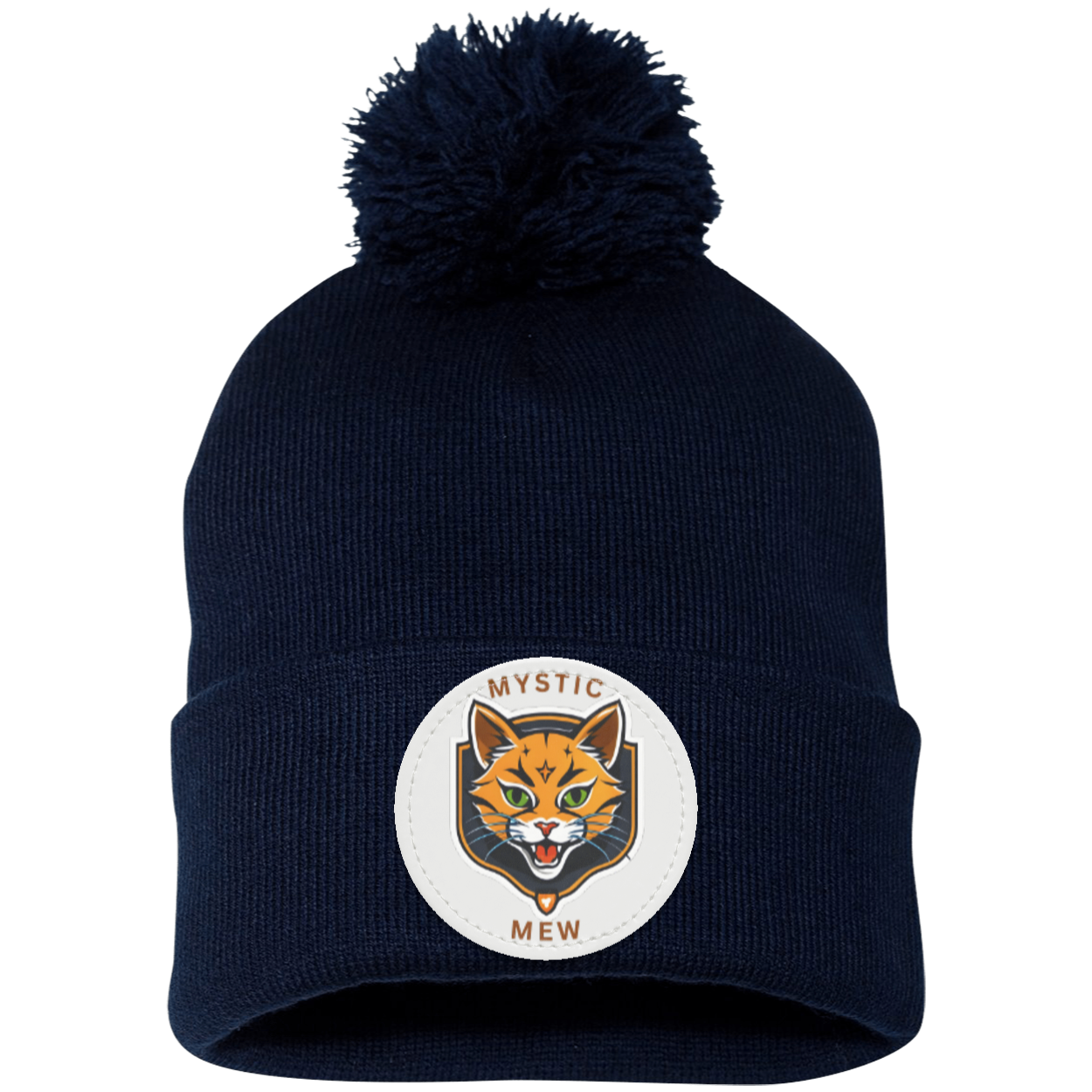Mystic Mew | Pom Pom Knit Cap | Patch Beanie |