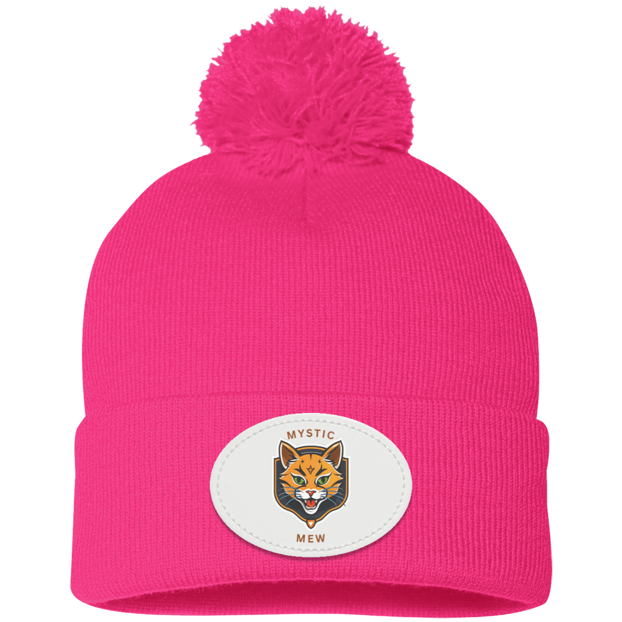 Mystic Mew | Pom Pom Knit Cap | Patch Beanie |
