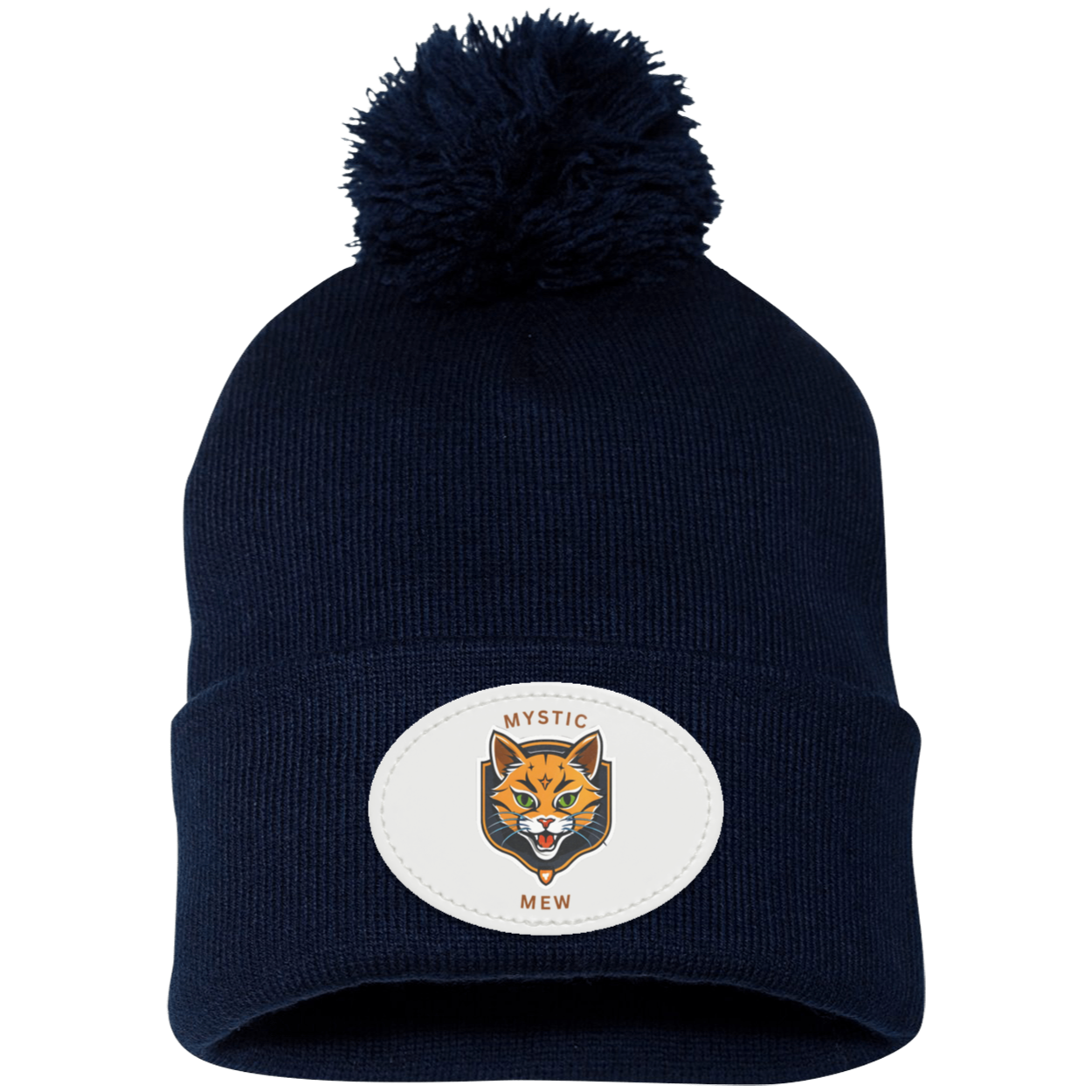 Mystic Mew | Pom Pom Knit Cap | Patch Beanie |