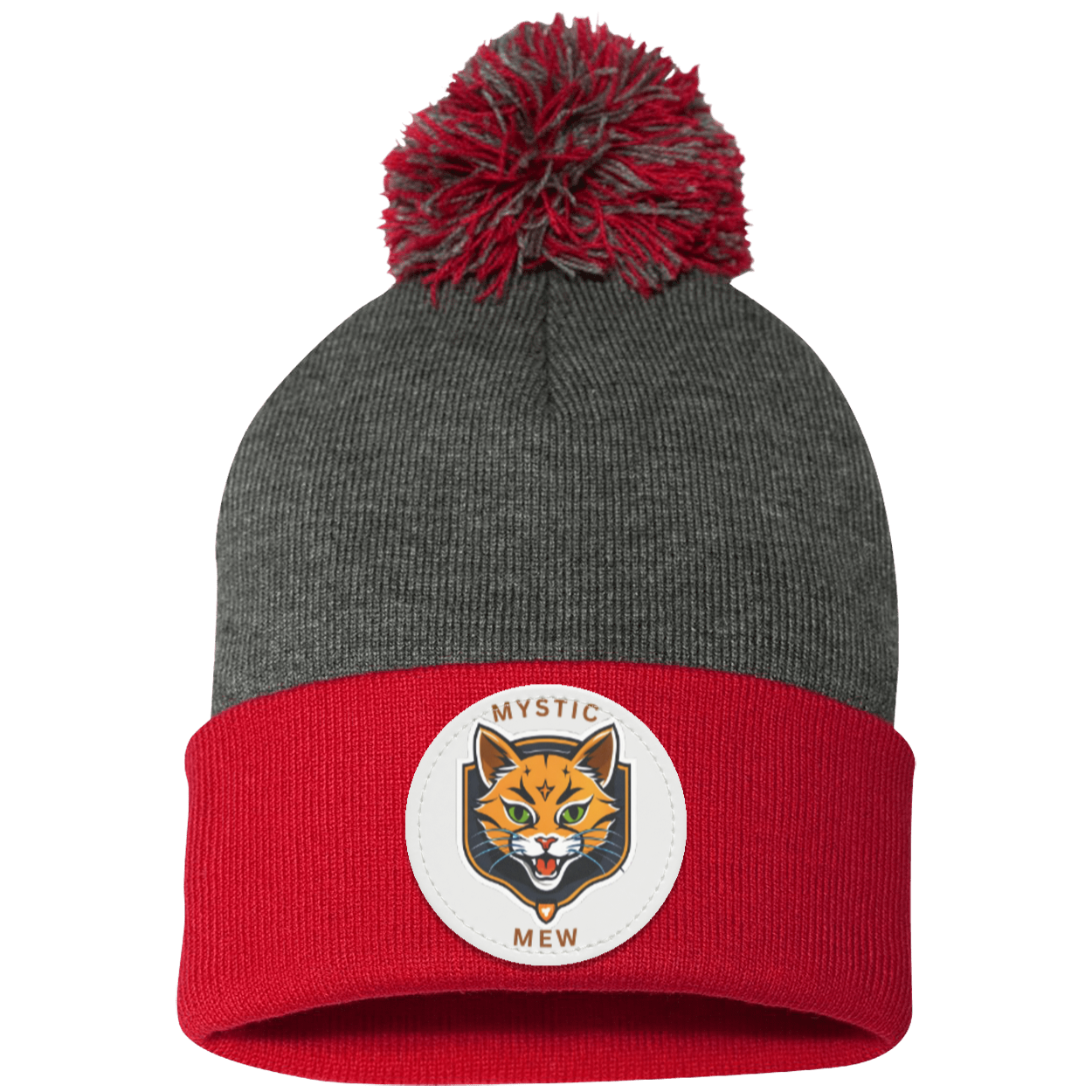 Mystic Mew | Pom Pom Knit Cap | Patch Beanie |