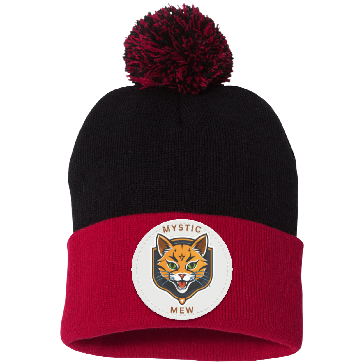 Mystic Mew | Pom Pom Knit Cap | Patch Beanie |