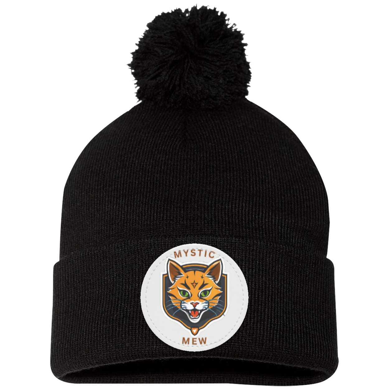 Mystic Mew | Pom Pom Knit Cap | Patch Beanie |