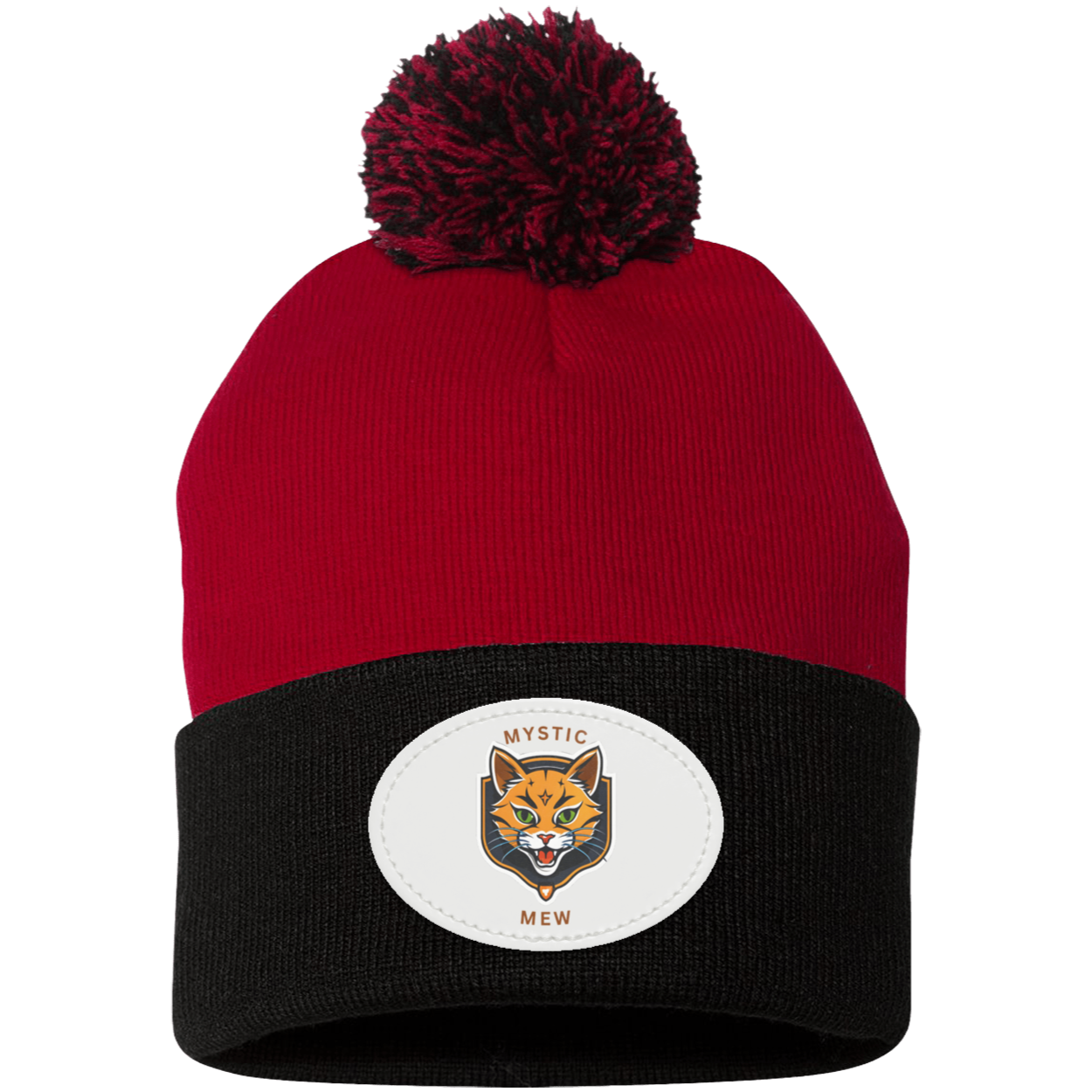 Mystic Mew | Pom Pom Knit Cap | Patch Beanie |