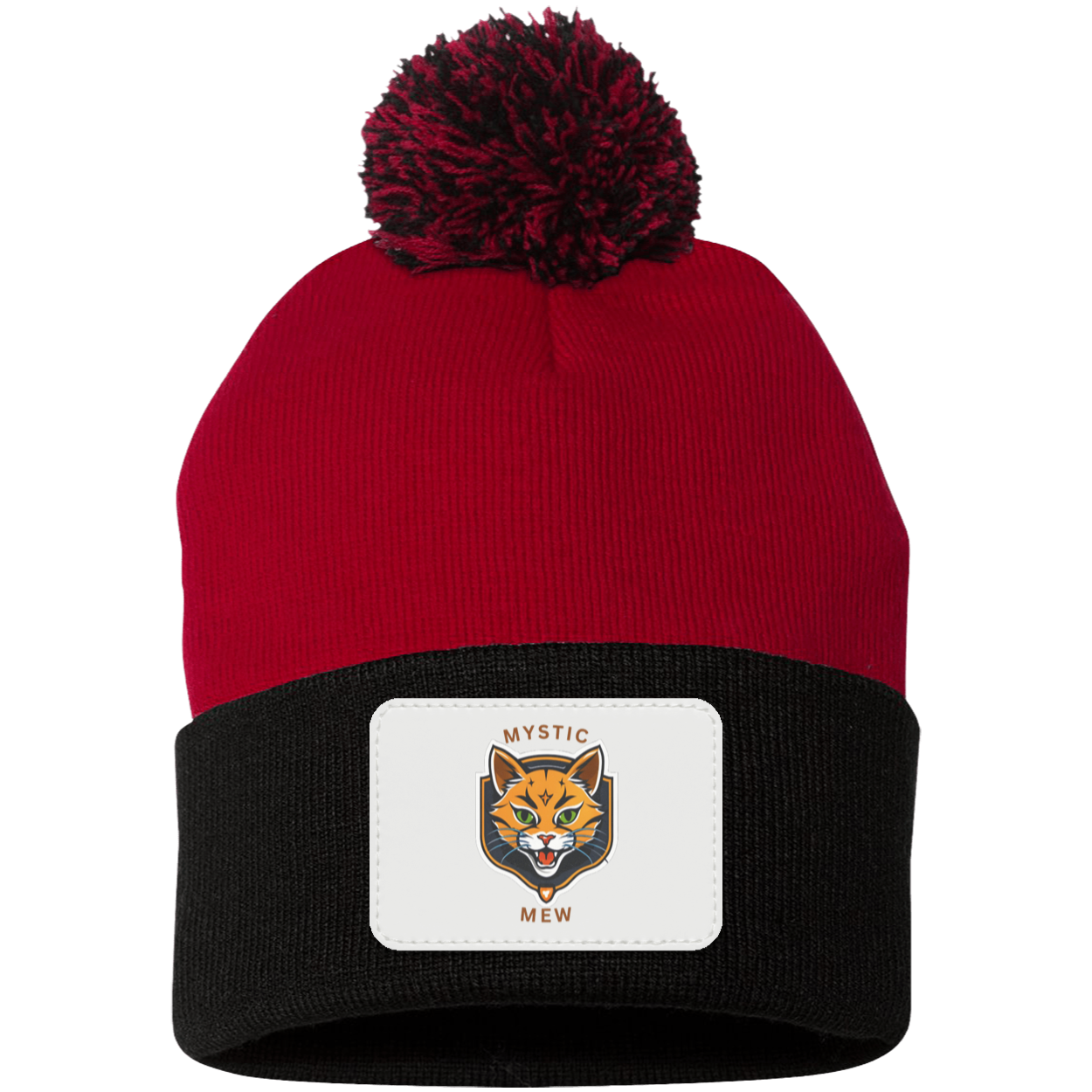 Mystic Mew | Pom Pom Knit Cap | Patch Beanie |