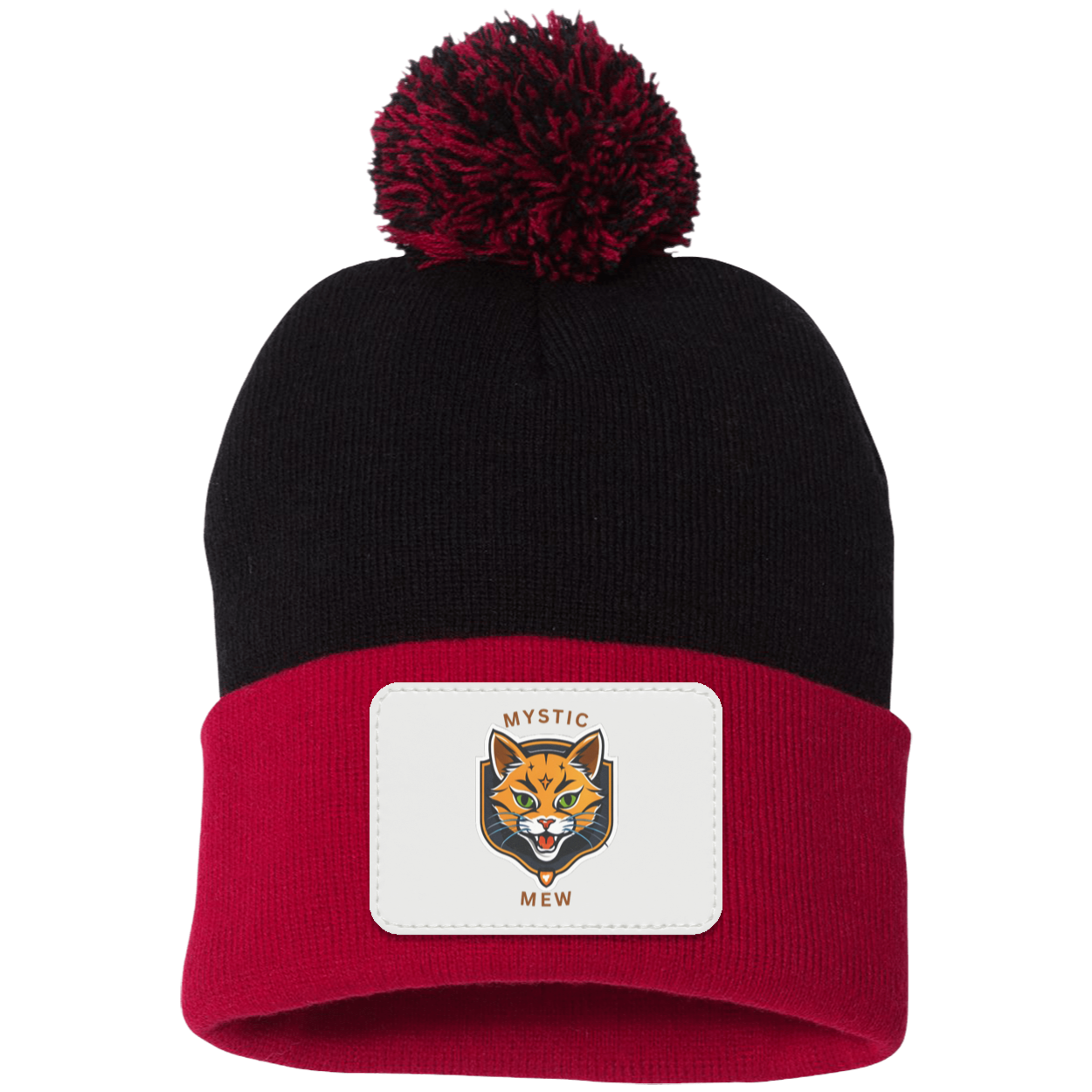 Mystic Mew | Pom Pom Knit Cap | Patch Beanie |