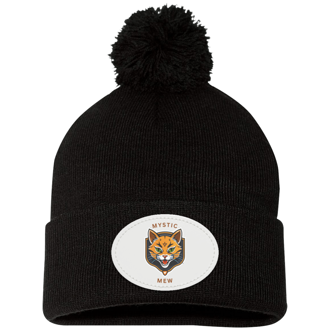 Mystic Mew | Pom Pom Knit Cap | Patch Beanie |