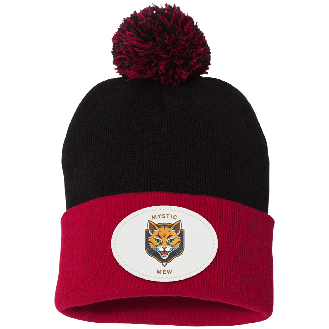 Mystic Mew | Pom Pom Knit Cap | Patch Beanie |