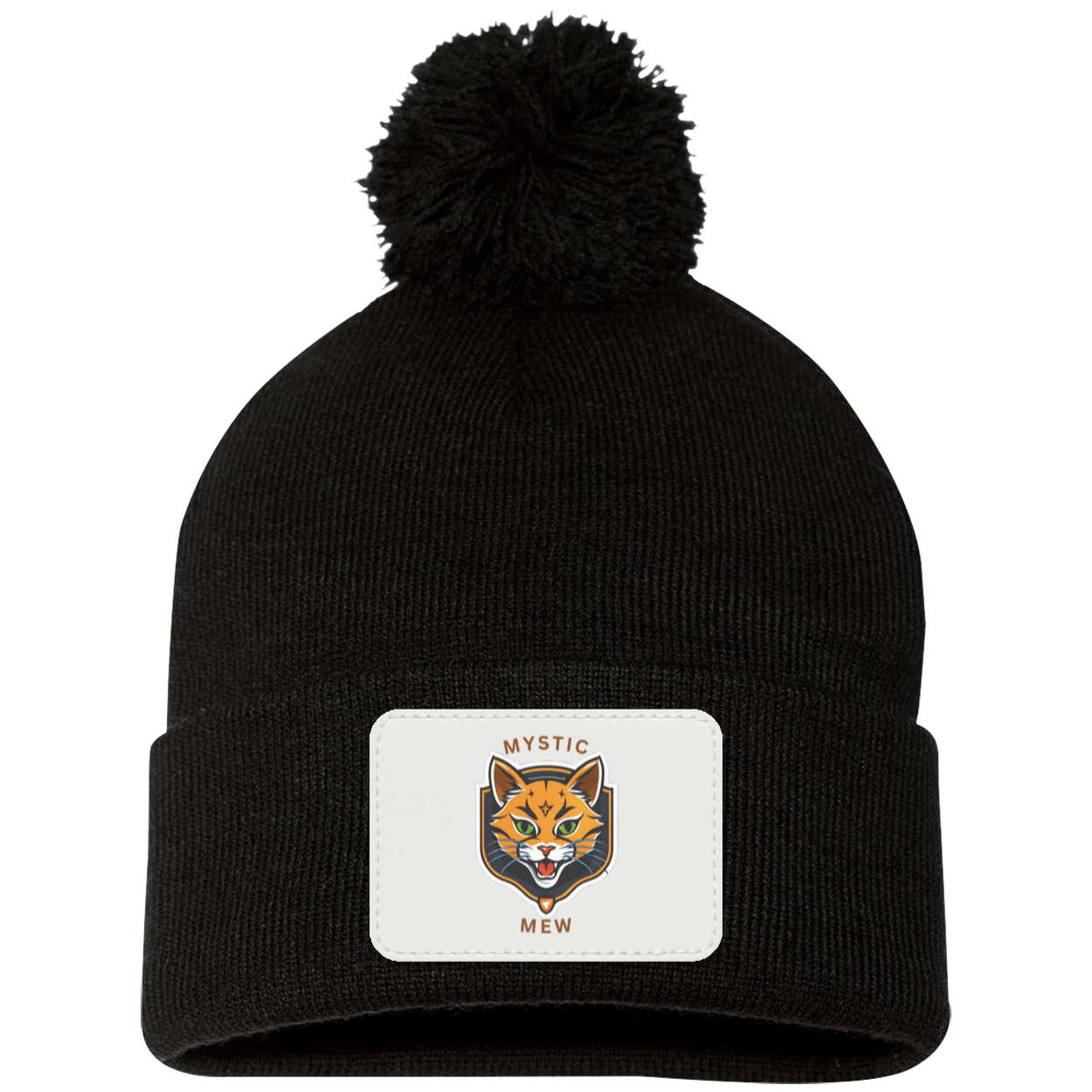 Mystic Mew | Pom Pom Knit Cap | Patch Beanie |