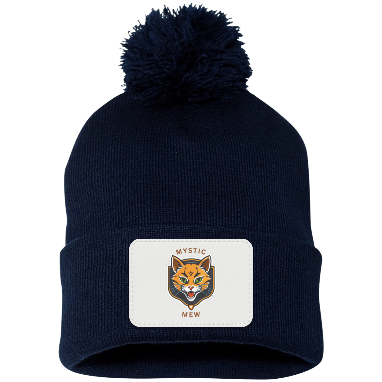 Mystic Mew | Pom Pom Knit Cap | Patch Beanie |