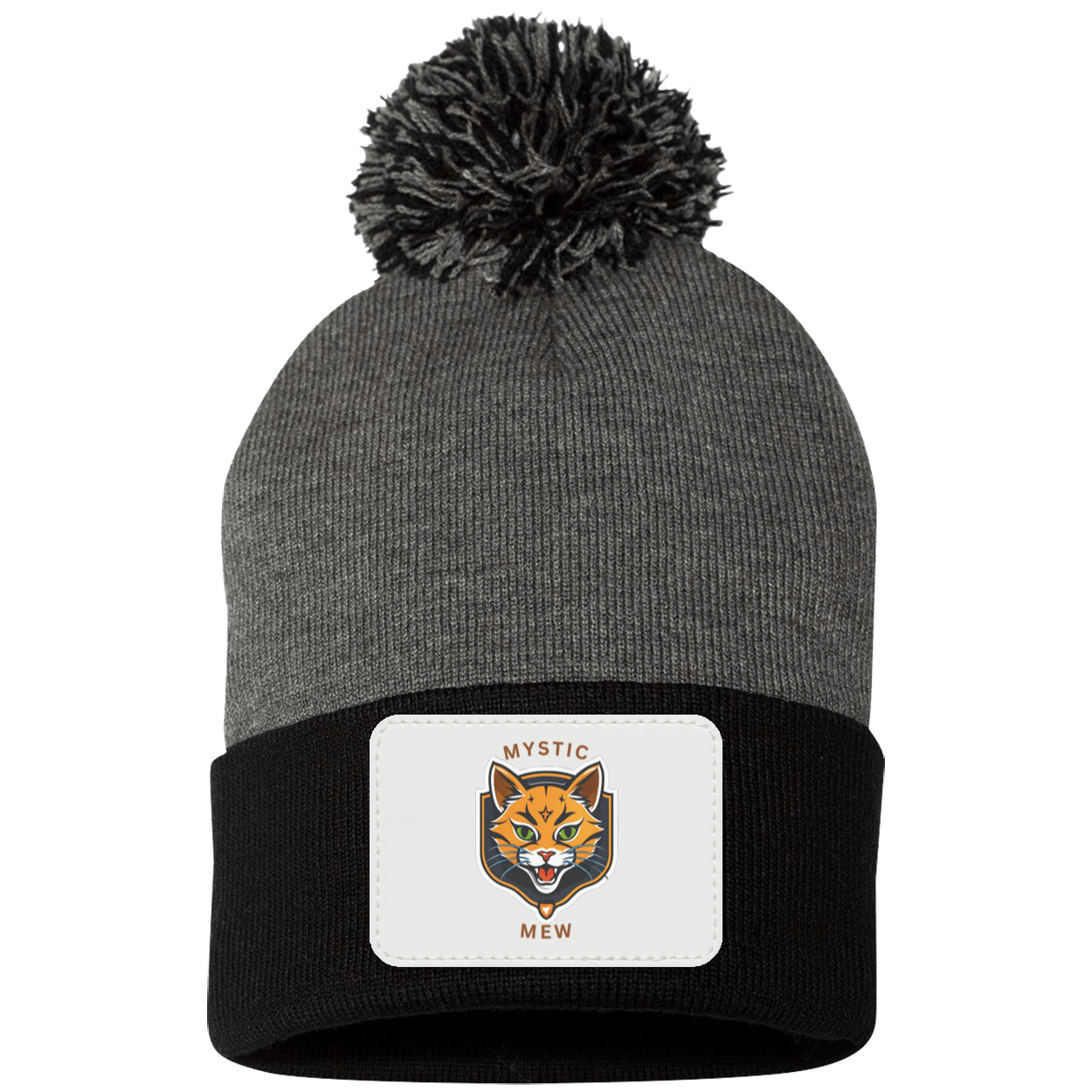 Mystic Mew | Pom Pom Knit Cap | Patch Beanie |