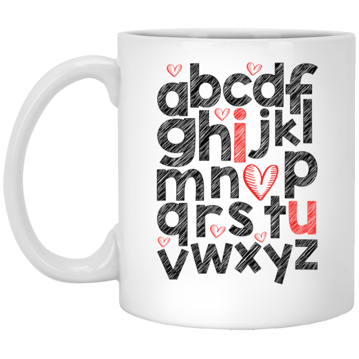 Unique Valentines Alphabet | I Love You |11oz Accent Mug | White