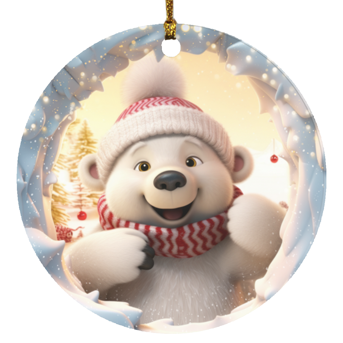 Cute Polar Bear | Circle Christmas Ornament