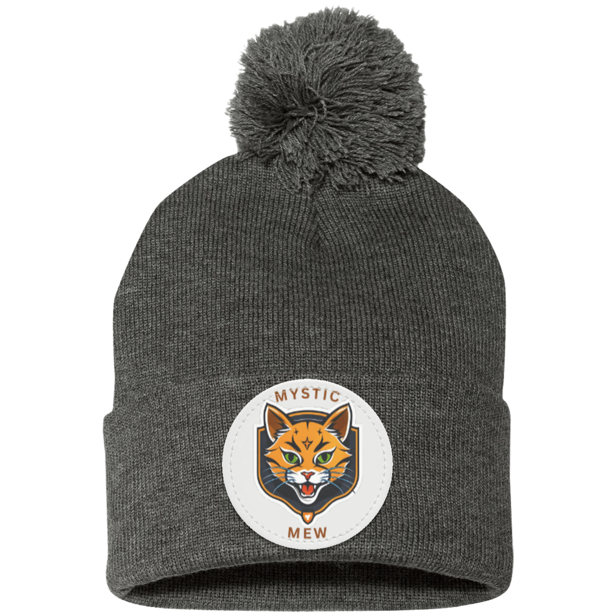Mystic Mew | Pom Pom Knit Cap | Patch Beanie |