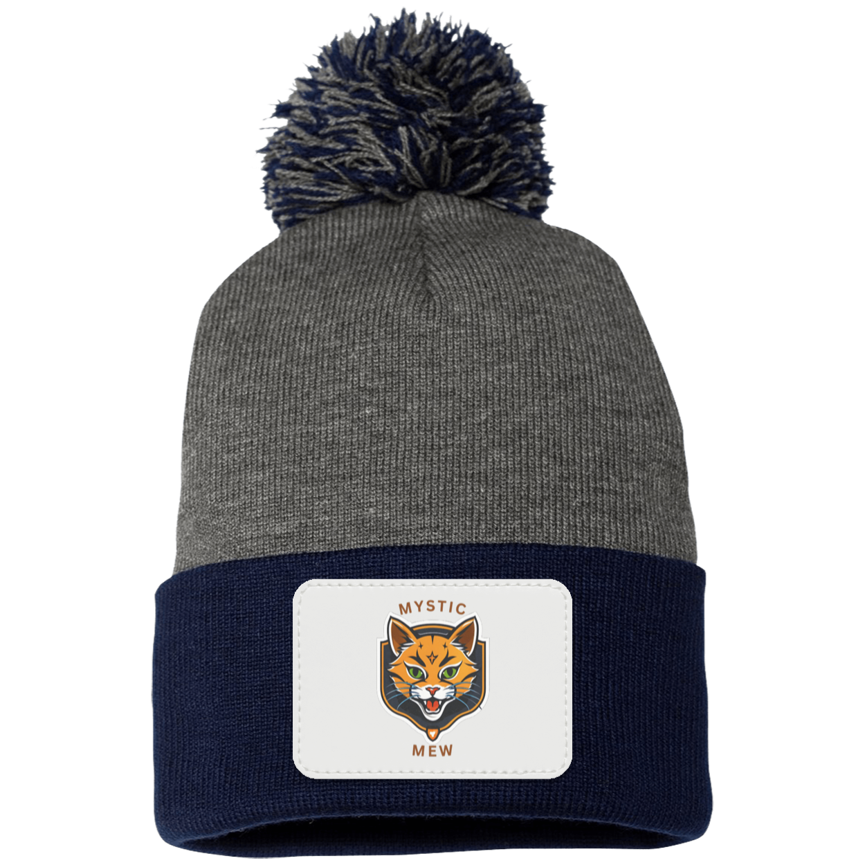 Mystic Mew | Pom Pom Knit Cap | Patch Beanie |