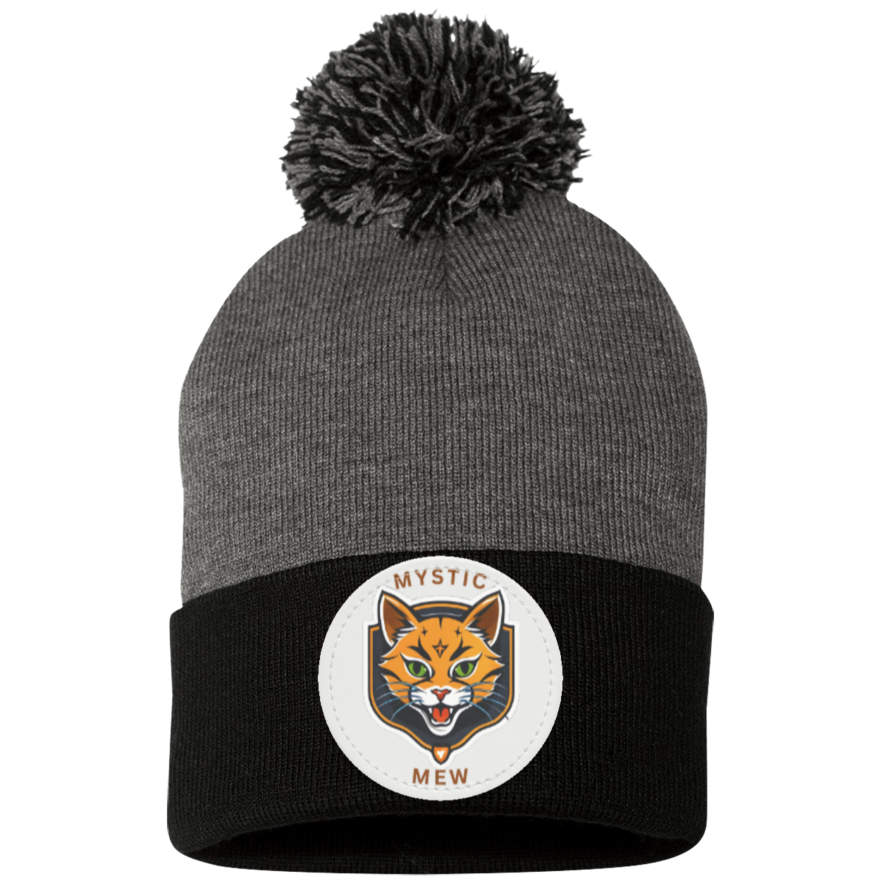 Mystic Mew | Pom Pom Knit Cap | Patch Beanie |