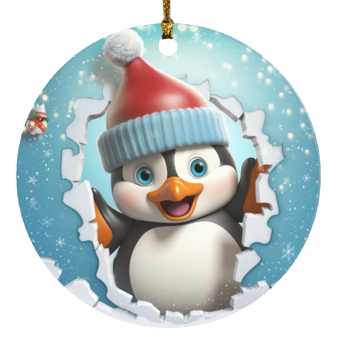 Cute Penguin Christmas Ornament | Circle Ornament