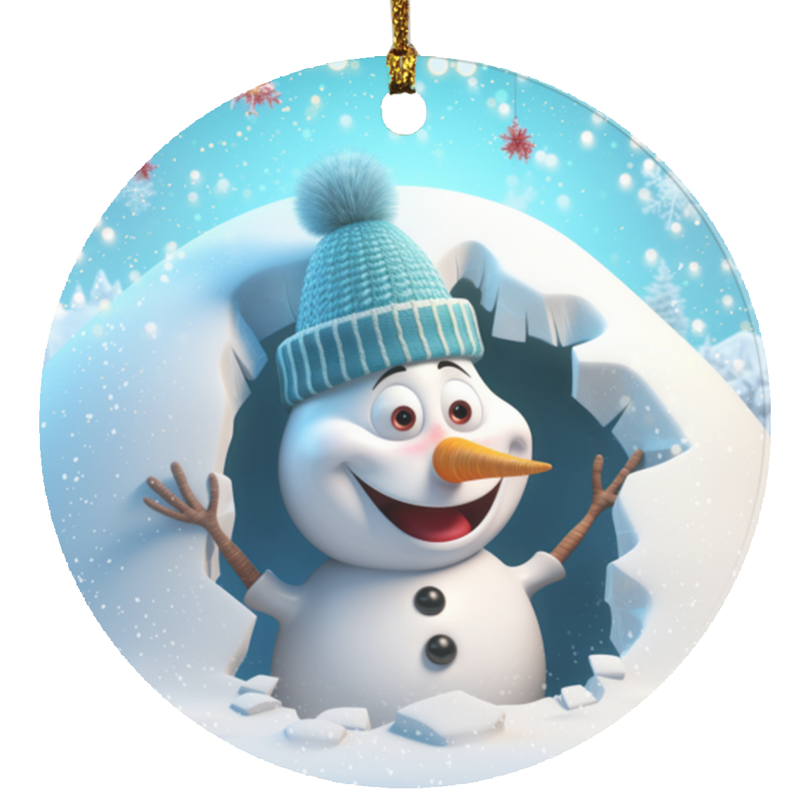 Cute Snowman Christmas Ornament | Circle Ornament