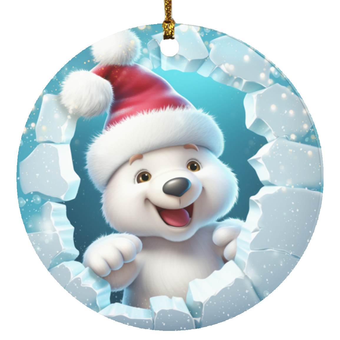 Cute Polar Bear Christmas Ornament | Circle Ornament