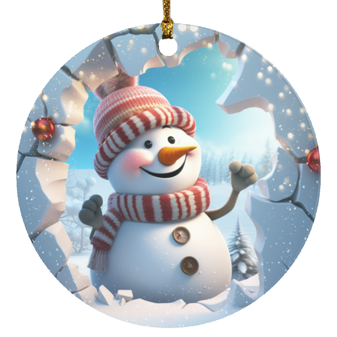 Cute Snowman Christmas | Circle Ornament